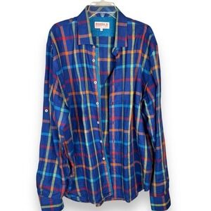 Mens Inserch 100% Linen Plaid Shirt Size XL Colorful Rainbow‎ Bright Preppy Bold